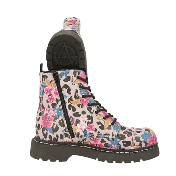 TUK Footwear Womens Floral Leopard Print Combat Boots Size 7 - Picture 4 of 7